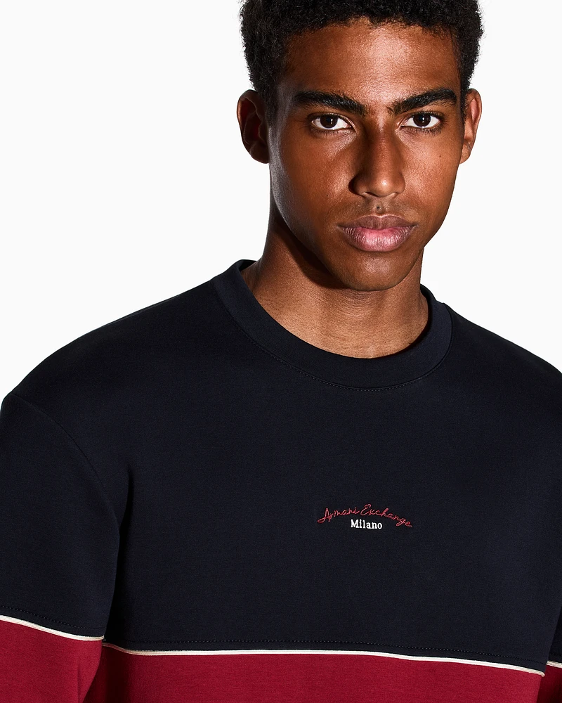 Armani Exchange - Two-tone sweatshirt in stretch fabric, Man, Blue, Size: M