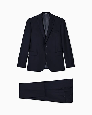 Emporio Armani - Single-breasted suit monochromatic micro-jacquard virgin wool, Man, Blue, Size: