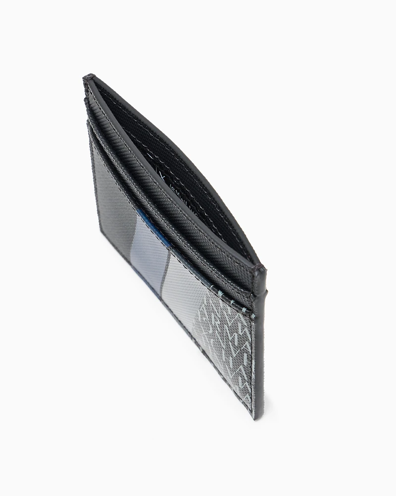 Armani Exchange - Card holder with monogram and stripes, Man, Blue, Size: TU
