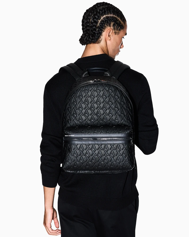 Armani Exchange - ASV Recycled Fabric Allover Logo Backpack, Man, Black, Size: TU