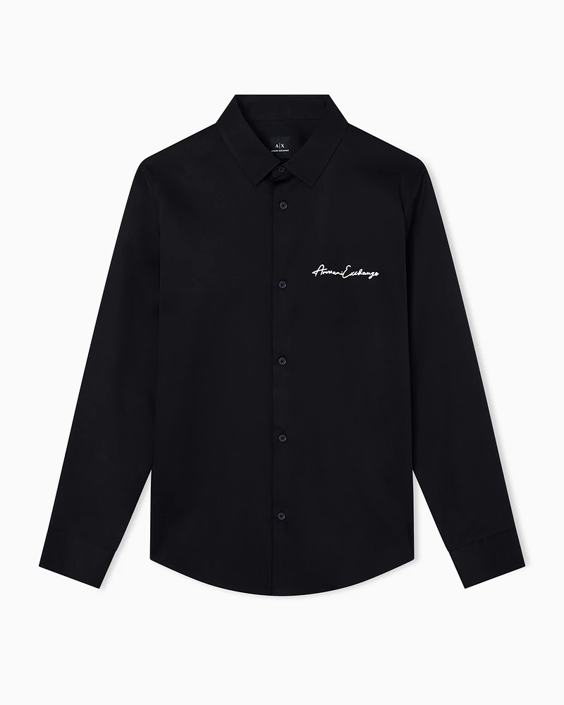 Armani Exchange - Regular fit shirt with embroidered logo, Man, Black, Size: