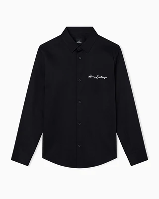Armani Exchange - Regular fit shirt with embroidered logo, Man, Black, Size: