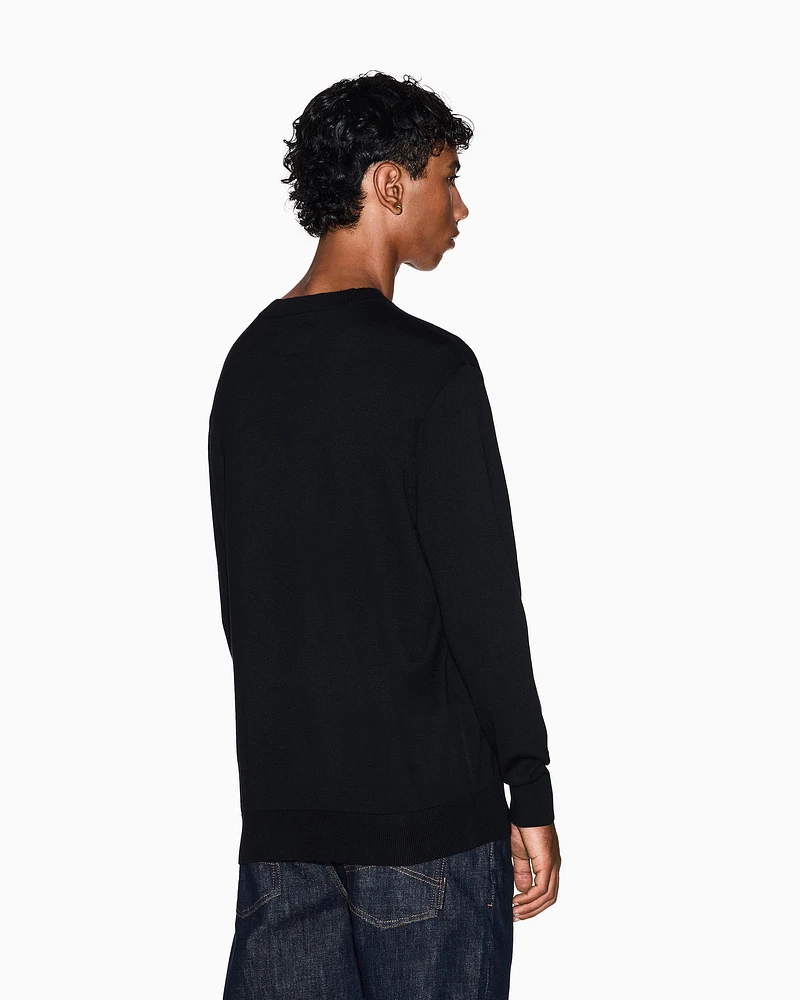 Armani Exchange -  Cotton Blend Crew Neck Sweater, Man, Black, Size: