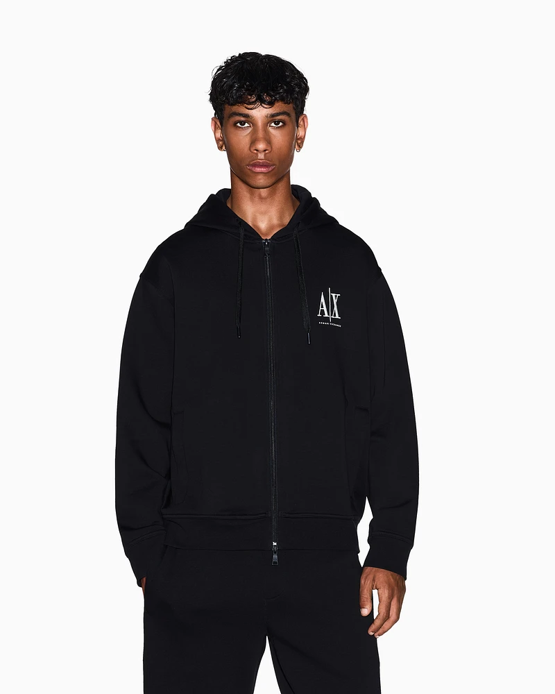 Armani Exchange - Zip-up hoodie with embroidered logo, Man, Black, Size: