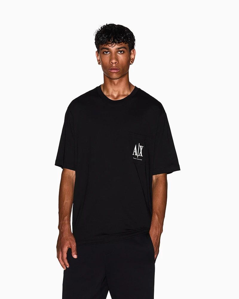 Armani Exchange - Regular fit T-shirt with pocket and logo, Man, Black, Size: