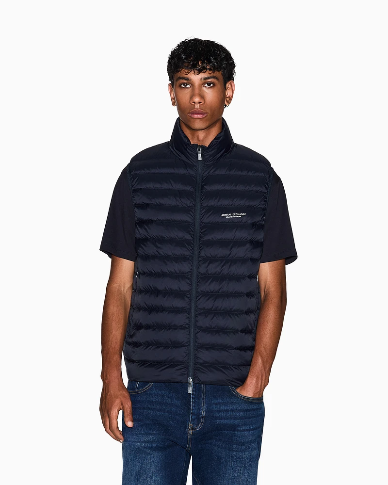 Armani Exchange - Full zip sleeveless down jacket, Man, Navy_blue, Size: