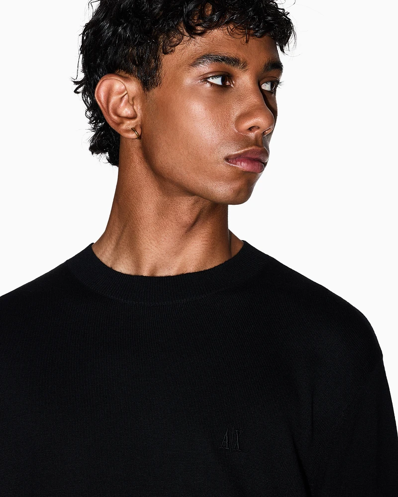 Armani Exchange -  Cotton Blend Crew Neck Sweater, Man, Black, Size: