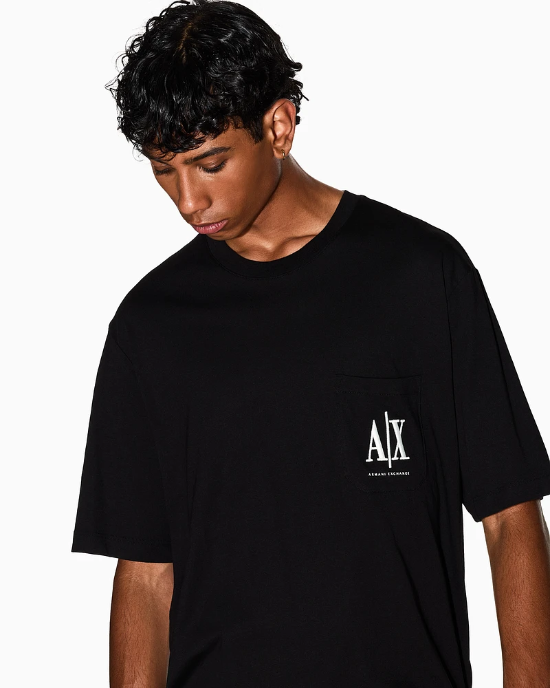Armani Exchange - Regular fit T-shirt with pocket and logo, Man, Black, Size: