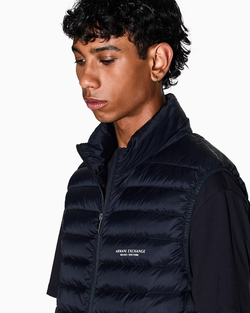 Armani Exchange - Full zip sleeveless down jacket, Man, Navy_blue, Size: