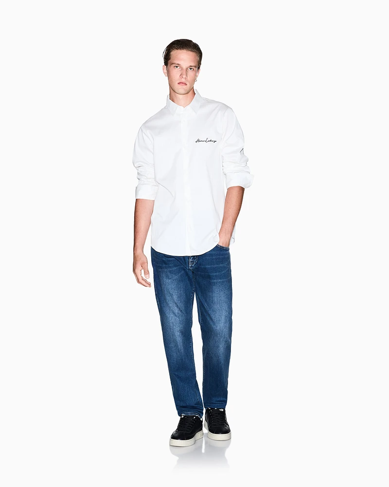 Armani Exchange - Regular fit shirt with embroidered logo, Man, White, Size: