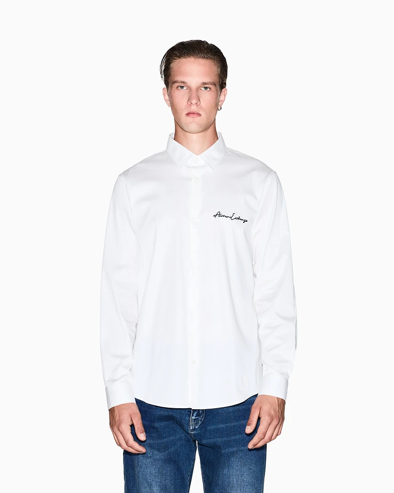 Armani Exchange - Regular fit shirt with embroidered logo, Man, White, Size: