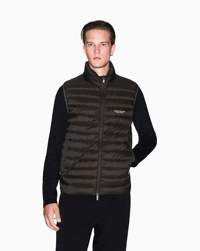 Armani Exchange - Full zip sleeveless down jacket, Man, Brown, Size: