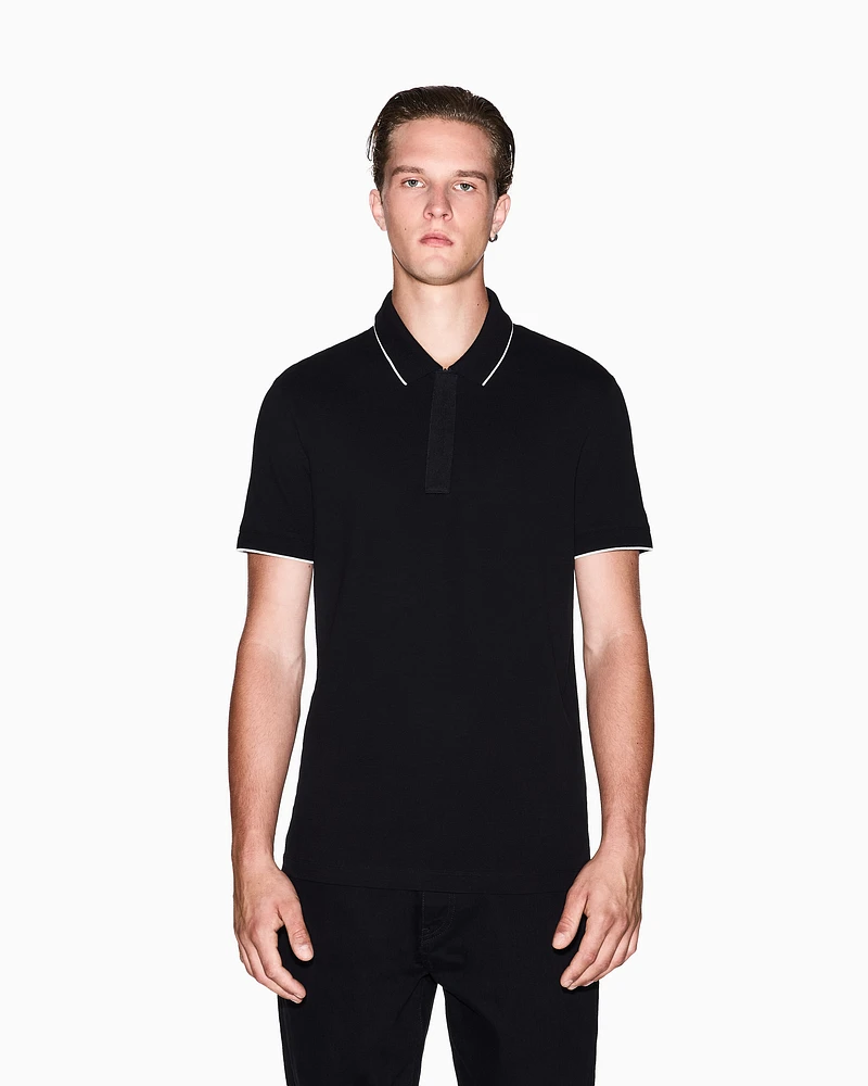 Armani Exchange - Slim fit polo with button insert, Man, Black, Size: