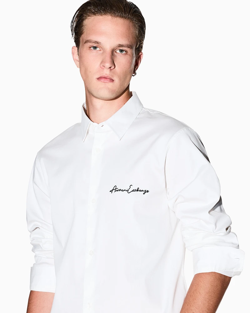 Armani Exchange - Regular fit shirt with embroidered logo, Man, White, Size: