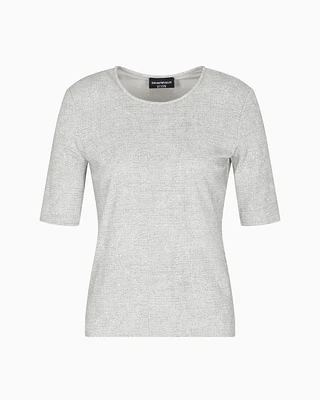 Emporio Armani - Icon crêpe-look interlock jersey T-shirt with flocked pattern, Woman, Grey, Size: