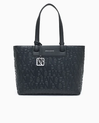Armani Exchange - Shopper bag with allover logo, Woman, Black, Size: TU