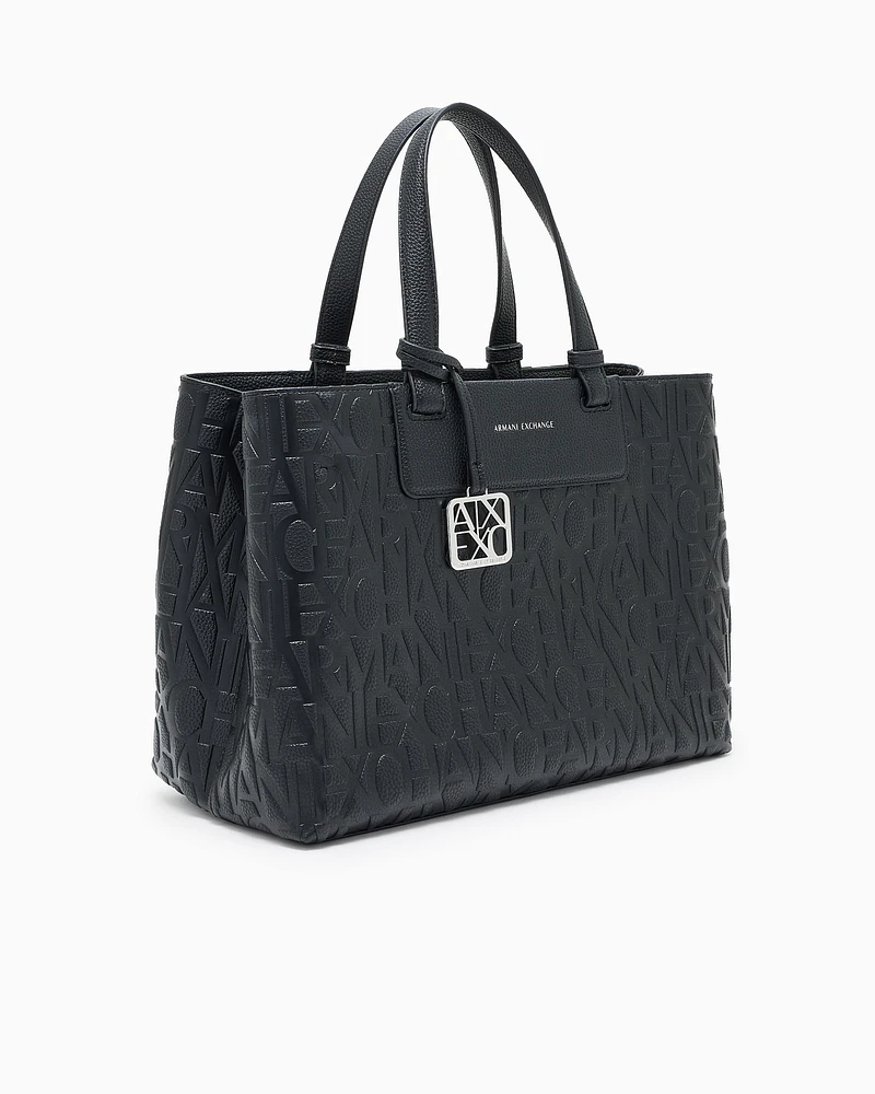 Armani Exchange - Handbag with allover logo, Woman, Black, Size: TU