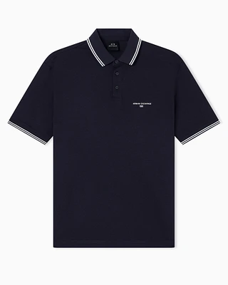 Armani Exchange - Regular fit cotton jersey polo shirt, Man, Navy Blue, Size: