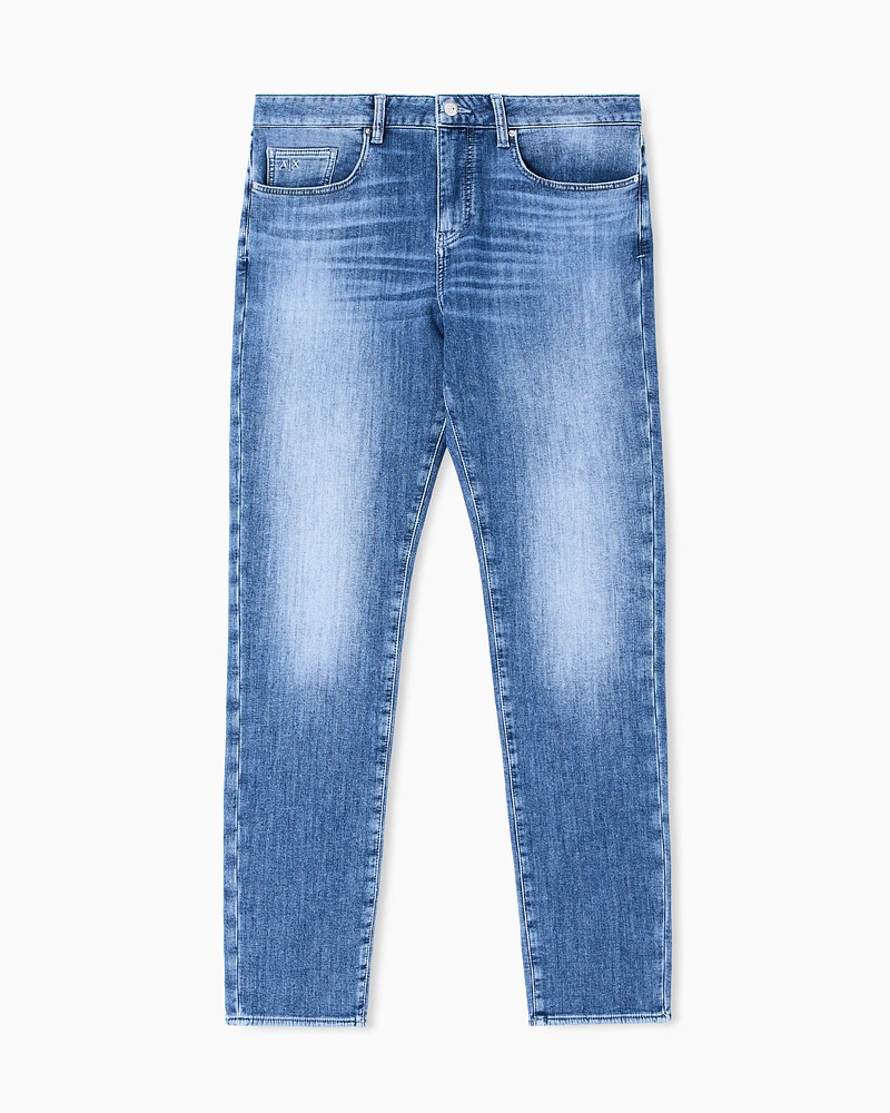Armani Exchange - J14 skinny fit jeans stone washed cotton denim, Man, Blue, Size:
