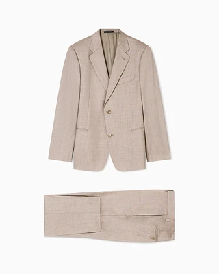 Emporio Armani - Single-breasted suit with micro jacquard made of a wool and silk blend, Man, Beige, Size: