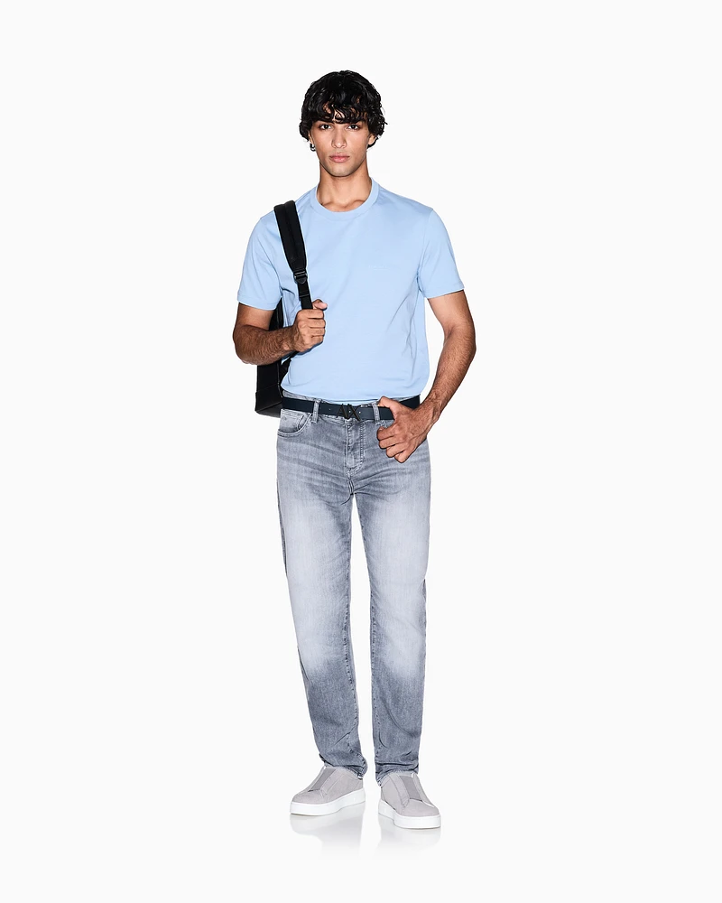 Armani Exchange - Regular fit T-shirt with logo, Man, Light Blue, Size: