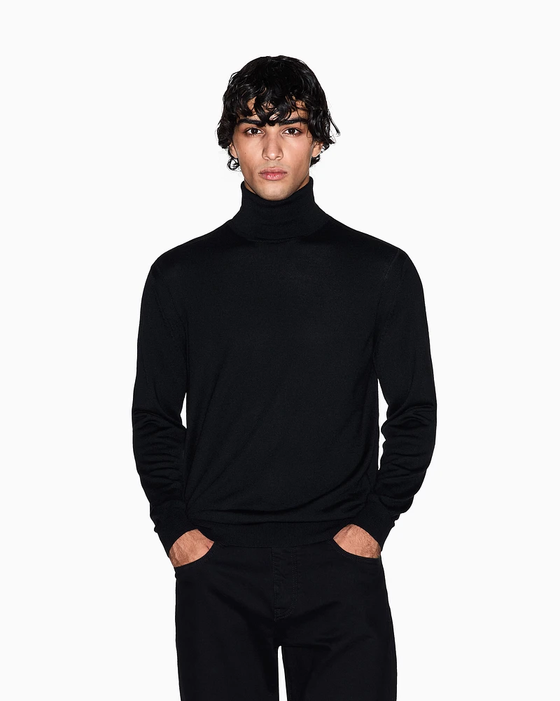 Armani Exchange - Wool Blend Turtleneck Sweater, Man, Black, Size: S