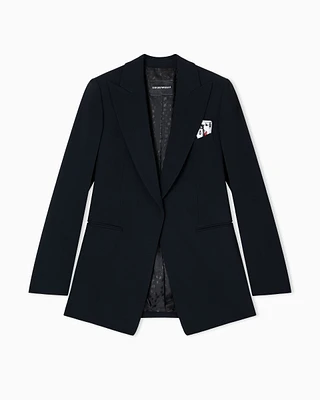 Emporio Armani - Single-breasted blazer envers satin with Jeu de Cartes detail , Woman, Black, Size: