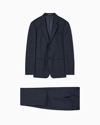 Emporio Armani - Single-breasted suit made of tropical light wool with a check motif, Man, Navy_blue, Size: