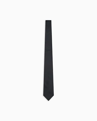 Emporio Armani - Pure silk tie with jacquard monogram, Man, Black, Size: TU
