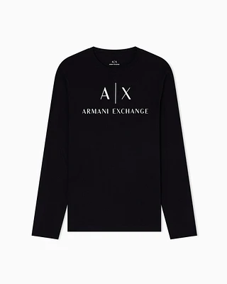 Armani Exchange - Long sleeve T-shirt with logo prints, Man, Black, Size:
