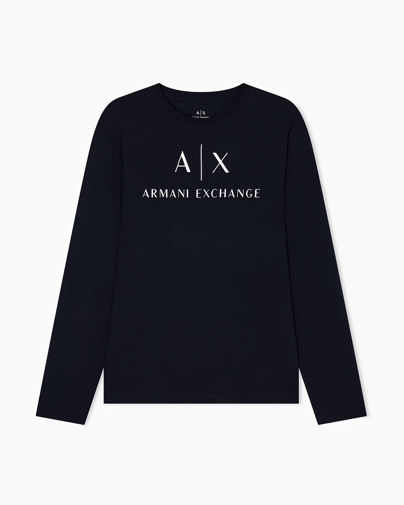 Armani Exchange - Long sleeve T-shirt with logo prints, Man, Navy Blue, Size: