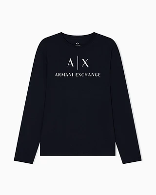 Armani Exchange - Long sleeve T-shirt with logo prints, Man, Navy Blue, Size: