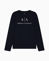 Armani Exchange - Long sleeve T-shirt with logo prints, Man, Navy Blue, Size: