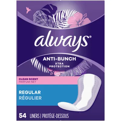 Always Anti-Bunch Xtra Protection Daily Liners Regular Scented, Anti Bunch Helps You Feel Comfortable, 54 Count