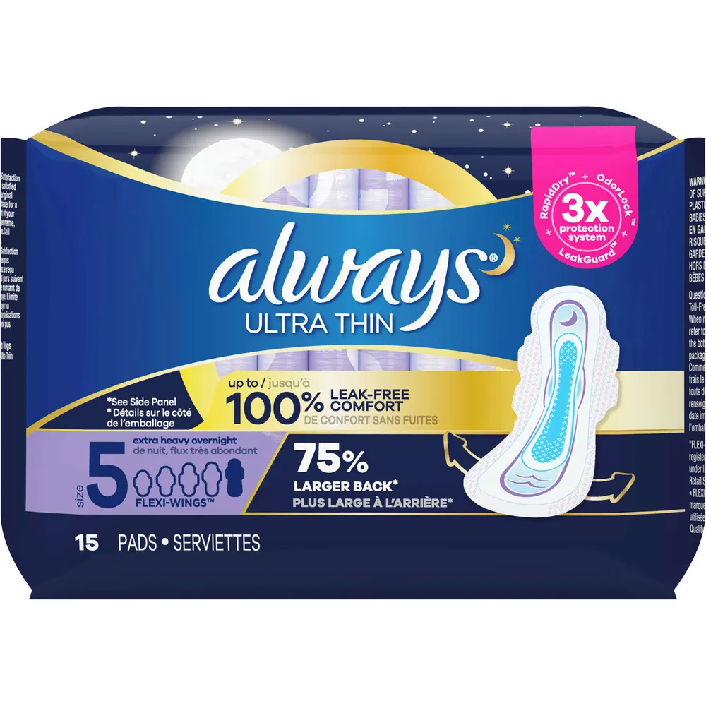 Always Maxi Overnight Pads with Wings, Size 5, Extra Heavy Overnight,  Unscented, 20 count - Price Rite
