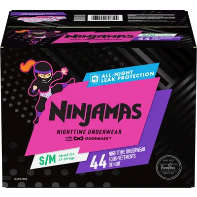 Ninjamas Nighttime Bedwetting Underwear Girl Size /M Count