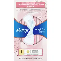 Sensitive FlexFoam Pads for Women, Size 2, Regular Flow Absorbency, Unscented with Wings, 30 ct