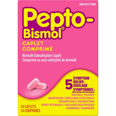 Pepto Bismol Caplets for Nausea, Heartburn, Indigestion, Upset Stomach, and Diarrhea 24 ct