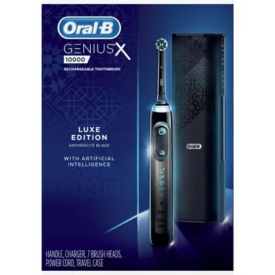 Genius X Luxe, Rechargeable Electric Toothbrush with Artificial Intelligence, 7 Replacement Brush Heads, 1 Travel Case, Anthracite Black