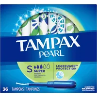 Tampax Pearl Tampons Super Absorbency with LeakGuard Braid, Unscented, 36 Count