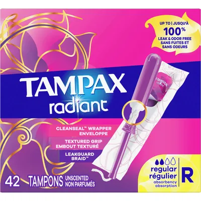 Radiant Tampons Regular Absorbency, 42 Count