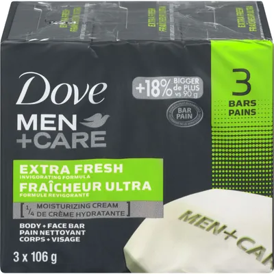 Dove Men+Care Body and Face Bar for refreshed skin Extra Fresh ¼ moisturizing cream 106 g Pack of 3