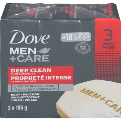 Dove Men+Care Body and Face Bar for healthy and strong skin Deep Clean ¼ moisturizing cream 106 g Pack of 3