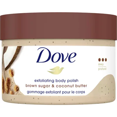Dove  Exfoliating Body Polish for silky smooth skin Brown Sugar & Coconut Butter body scrub exfoliates & restores skin's natural nutrients 298 g
