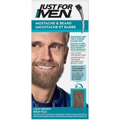 Just For Men Mustache & Beard, Beard Coloring with Brush Included - Light Brown, M-25