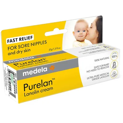 Medela Lanolin Nipple Cream for Breastfeeding, 100% All-Natural Single Ingredient, New Purelan, 1.3 Ounce