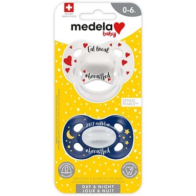 Medela Baby new DAY & NIGHT Pacifier, 24-hour set with glow in the dark pacifier, BPA free, Lightweight and orthodontic. Baby pacifier 6-18 months