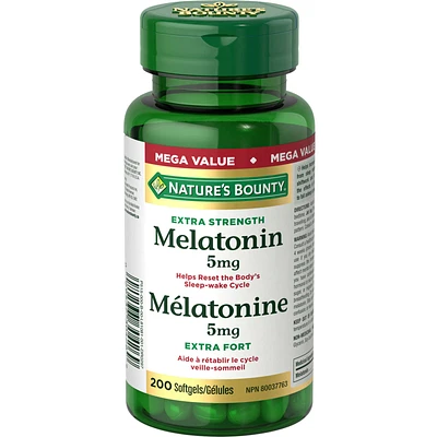 Melatonin 5 Mg Helps Reset The Body's Sleep-Wake Cycle Value Sized 200 Softgels