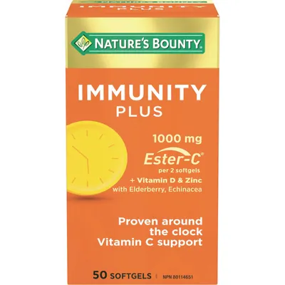 Immunity Plus, 1000 mg Ester-C + Vitamin D and Zinc, with Elderberry and Echinacea