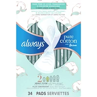 Pure Cotton Feminine Pads for Women, Size 2, Heavy, with wings, unscented